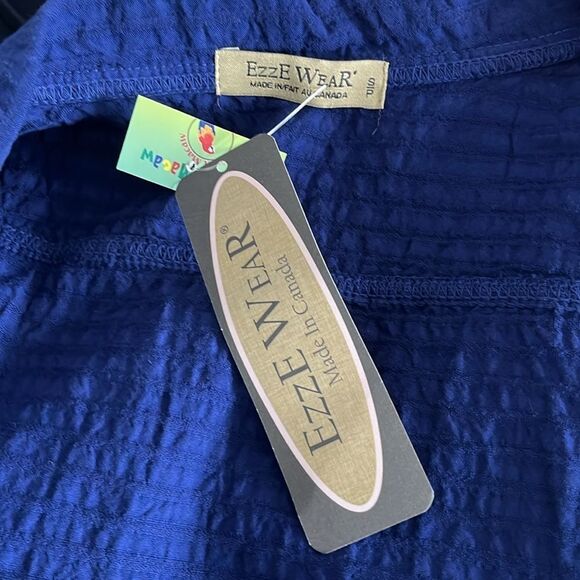 Ezzewear Wear Blue Relaxed Snap Button Down Shirt Textured Sleeveless Canada NWT - Picture 8 of 11